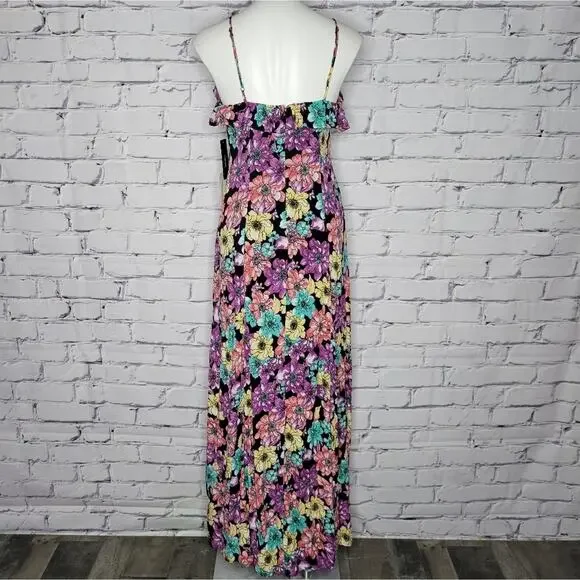 Lulus Black Multi Color Floral Print Maxi Dress, size Small - Picture 3 of 11